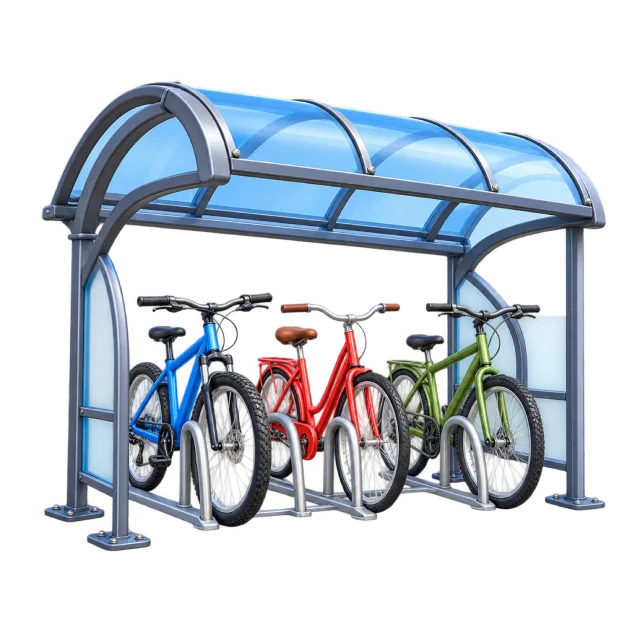3D-style illustration of covered bicycle rack with bicycles