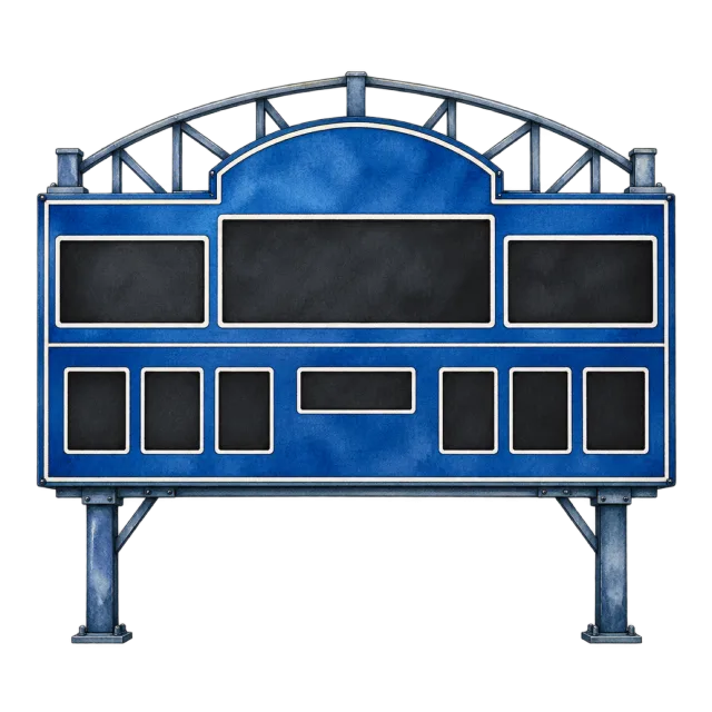 Watercolor-style illustration of school sports scoreboard with blank panels