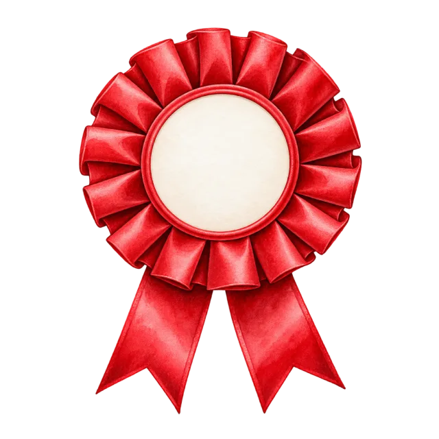 Watercolor-style illustration of red award rosette with blank center