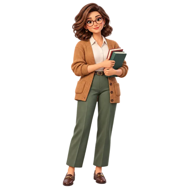 3D-style illustration of woman librarian holding books