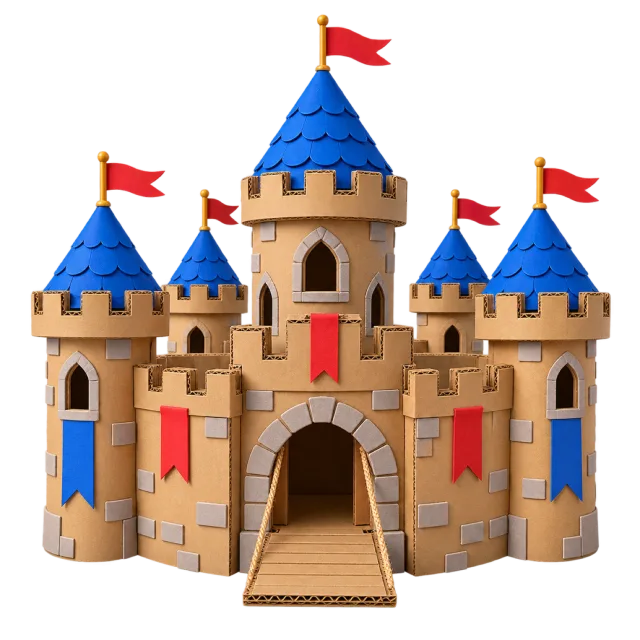 3D-style illustration of cardboard castle school project