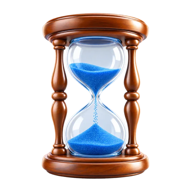 3D-style illustration of sand timer with blue sand