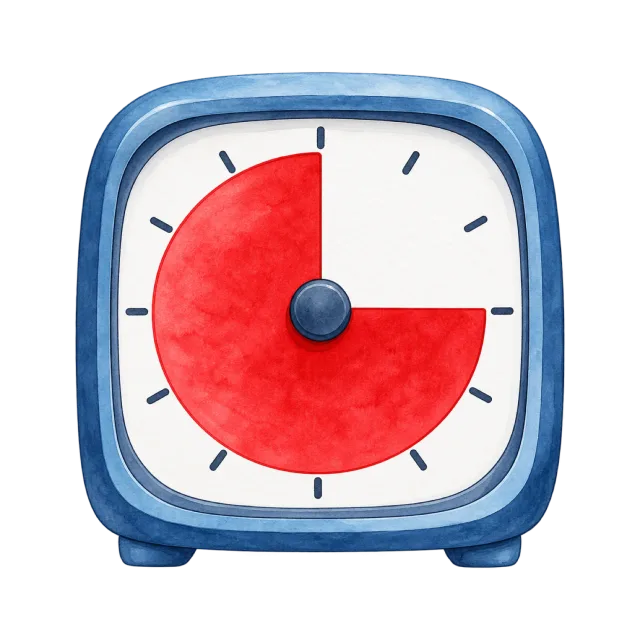 Watercolor-style illustration of classroom timer with red disk