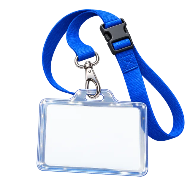 3D-style illustration of blank tag on blue lanyard