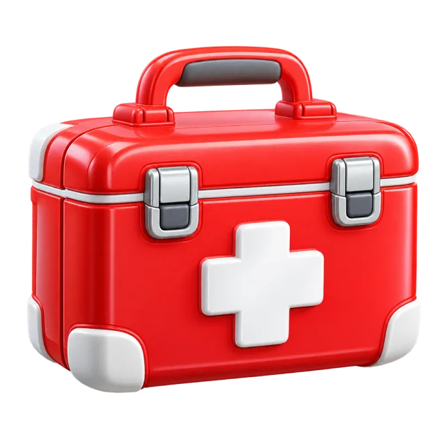 3D-style illustration of simple school first aid kit with a white cross