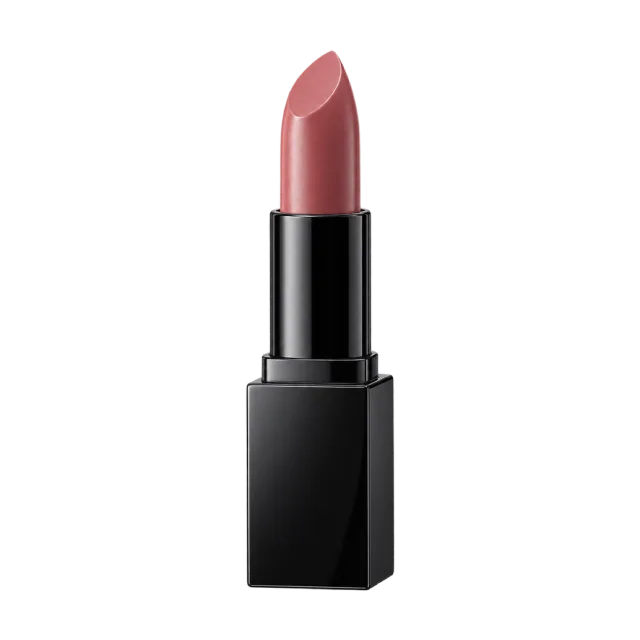 Realistic-style illustration of dusty rose lipstick in black square tube