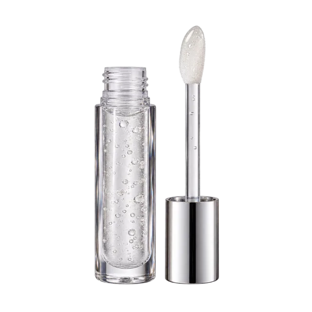 Realistic-style illustration of clear lip gloss tube with wand beside it