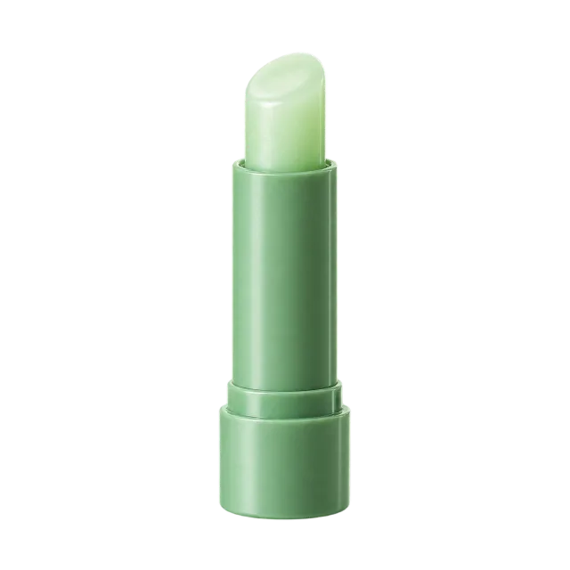 Realistic-style illustration of green lip balm in twist up tube