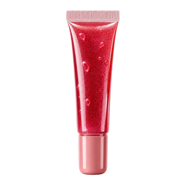 Realistic-style illustration of red lip gloss squeeze tube