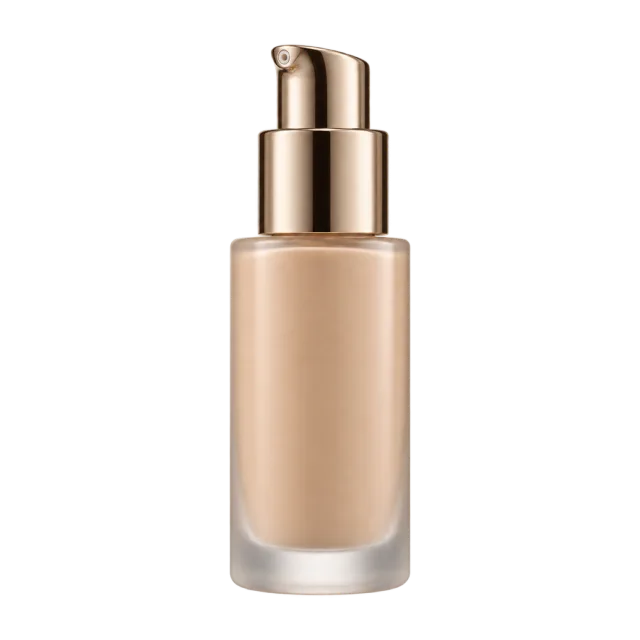 Realistic-style illustration of liquid foundation in frosted glass pump bottle