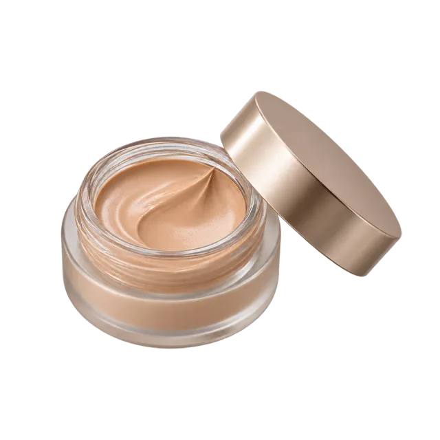 Realistic-style illustration of cream concealer in open small pot