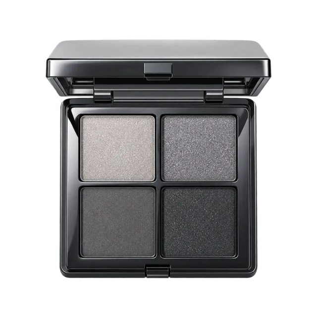 Realistic-style illustration of four pan smoky gray eyeshadow palette
