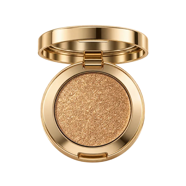 Realistic-style illustration of gold shimmer single eyeshadow pot