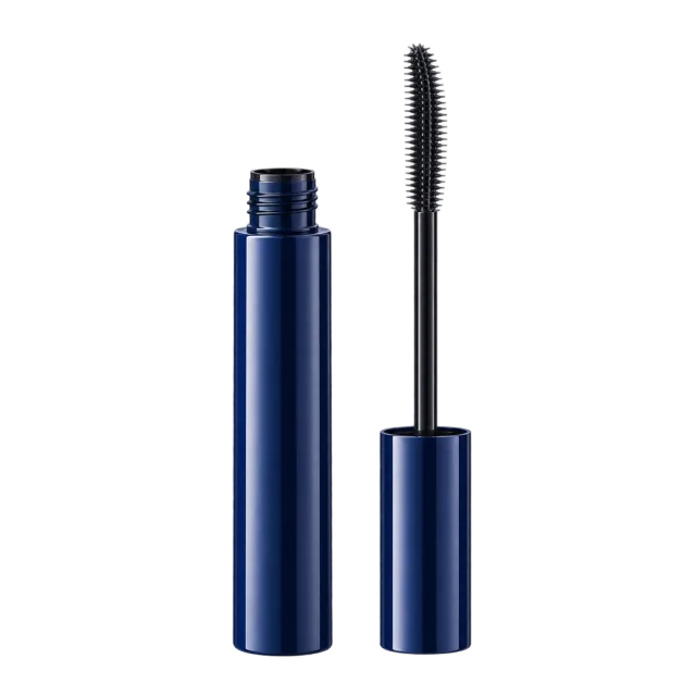 Realistic-style illustration of navy blue mascara with wand
