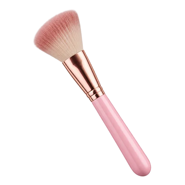 Realistic-style illustration of angled blush brush with pink handle