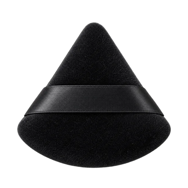 Realistic-style illustration of triangular powder puff in black velvet