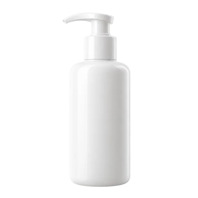 Realistic-style illustration of cream face cleanser in white pump bottle