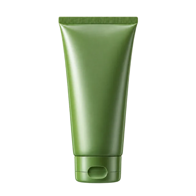 Realistic-style illustration of green cleanser squeeze tube