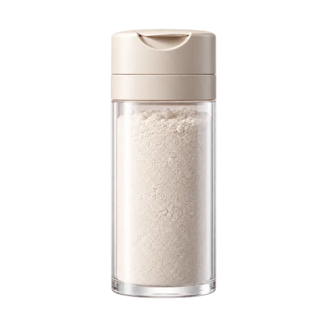 Realistic-style illustration of powder facial cleanser in cylindrical dispenser