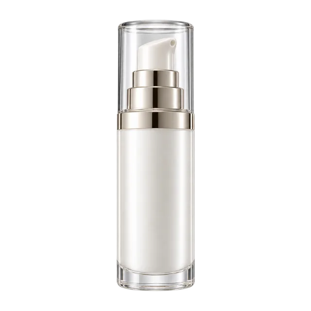 Realistic-style illustration of pearl white airless serum pump