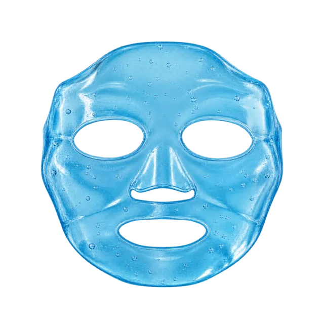 Realistic-style illustration of blue gel face mask with eye cutouts