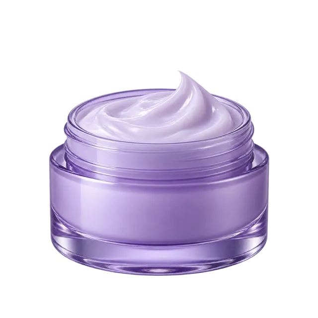 Realistic-style illustration of cream swirl in lavender jar
