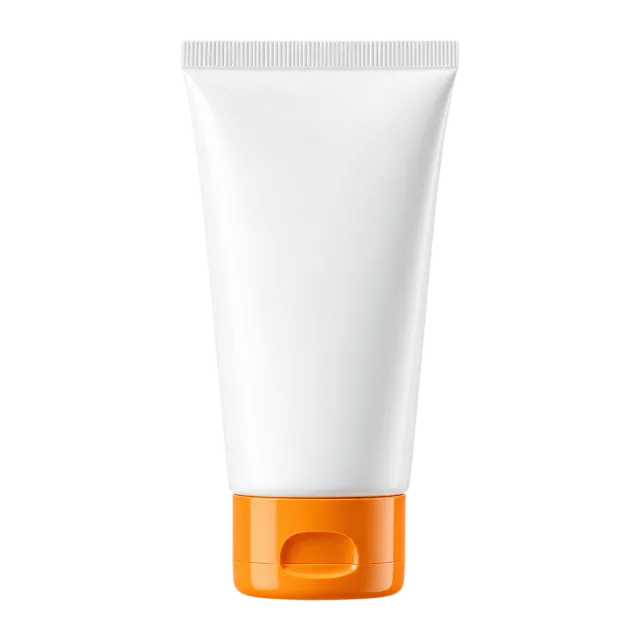 Realistic-style illustration of white sunscreen tube with orange cap