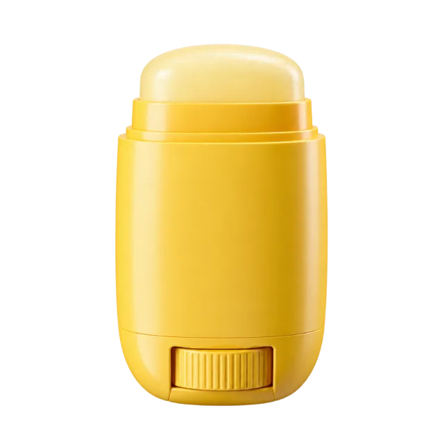 Realistic-style illustration of sun protection stick in yellow oval case
