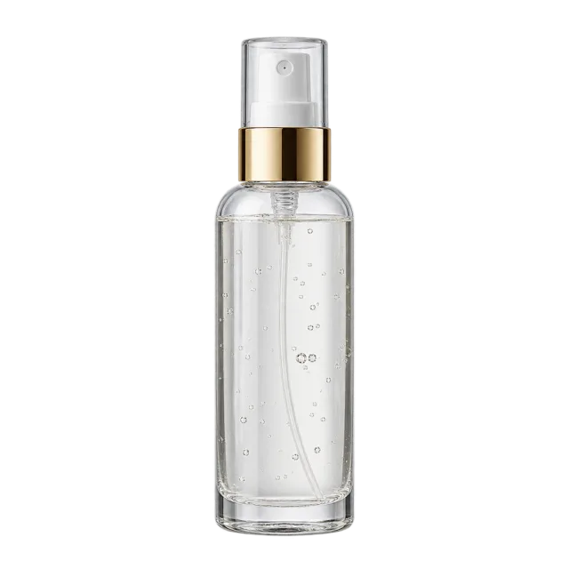 Realistic-style illustration of clear sunscreen spray bottle