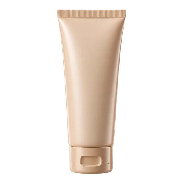Realistic-style illustration of beige sunscreen tube