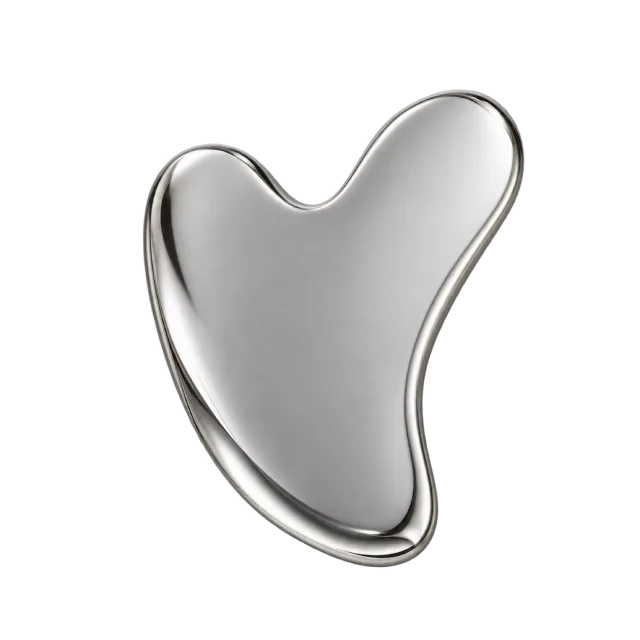 Realistic-style illustration of stainless steel gua sha massage tool