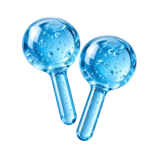 Realistic-style illustration of pair of blue glass facial ice globes