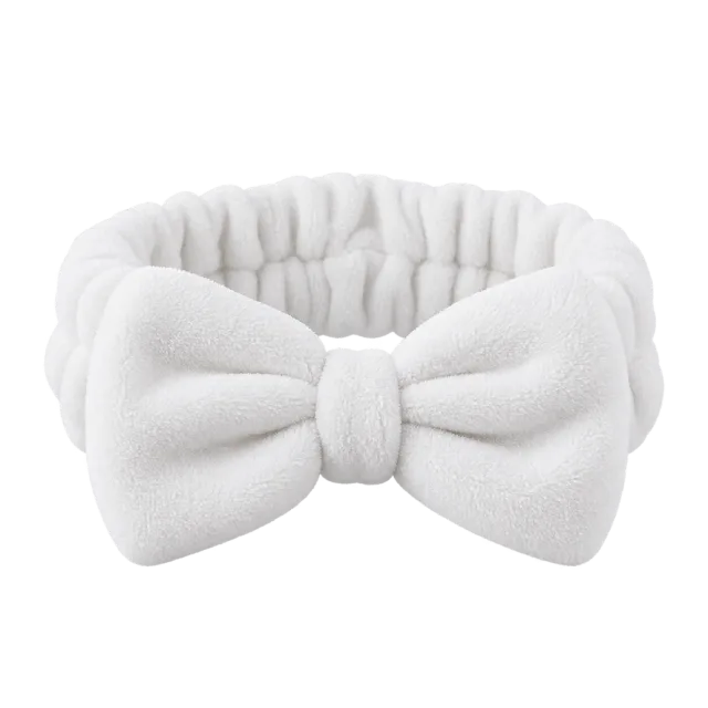 Realistic-style illustration of white skincare headband with bow