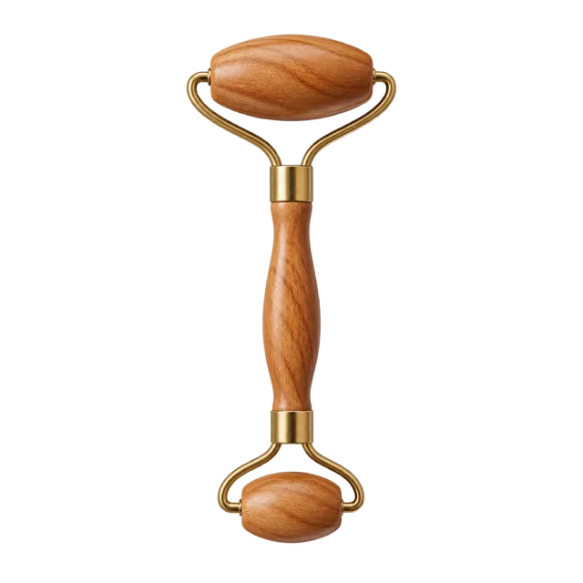 Realistic-style illustration of smooth wooden face massage roller
