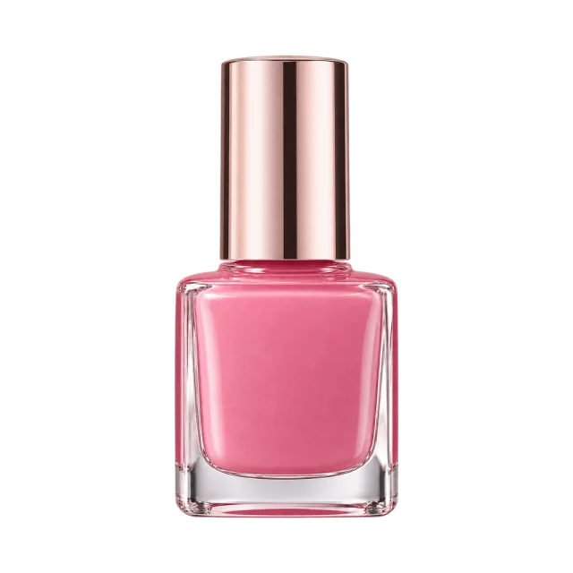 Realistic-style illustration of pink nail polish in square glass bottle
