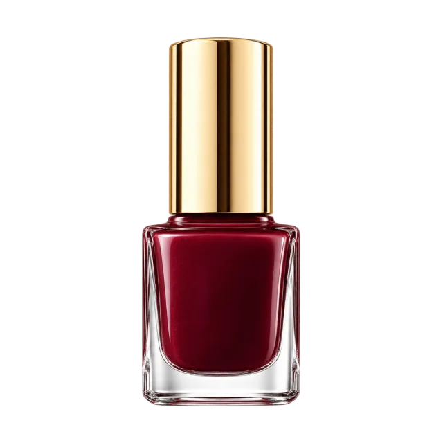 Realistic-style illustration of burgundy nail polish with gold cap
