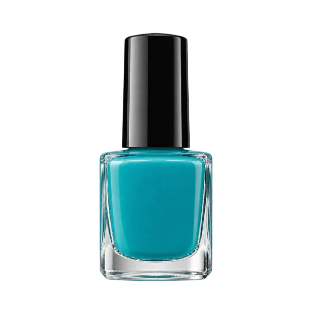 Realistic-style illustration of turquoise nail polish with black cap