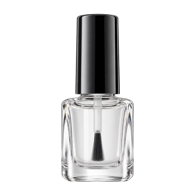 Realistic-style illustration of clear top coat nail polish bottle