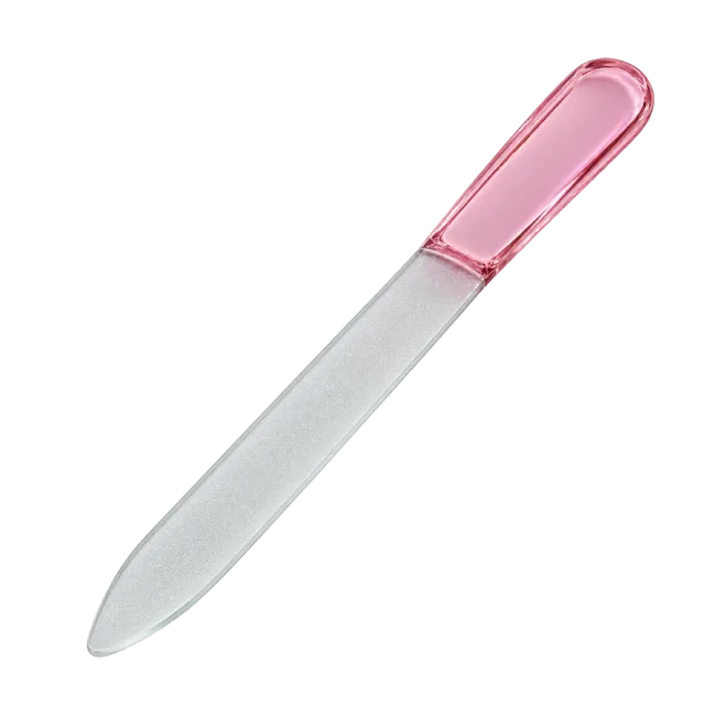 Realistic-style illustration of glass nail file with pink handle