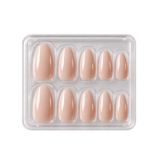 Realistic-style illustration of press on nude nails arranged in display tray