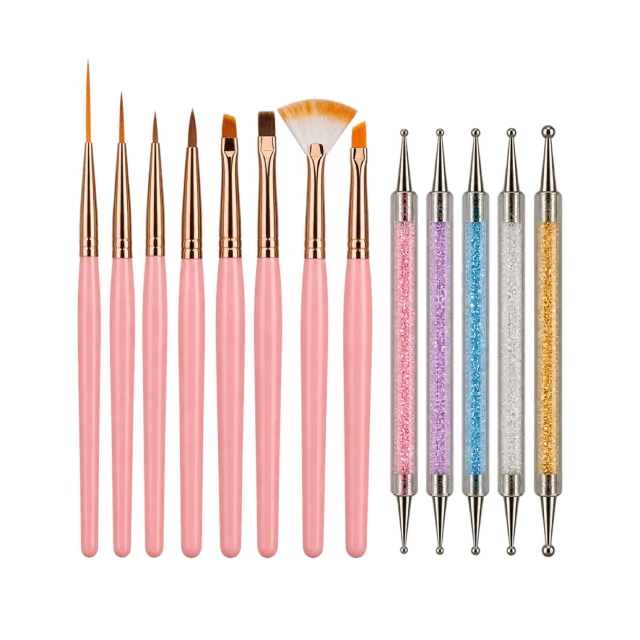 Realistic-style illustration of nail art brush set with dotting tools