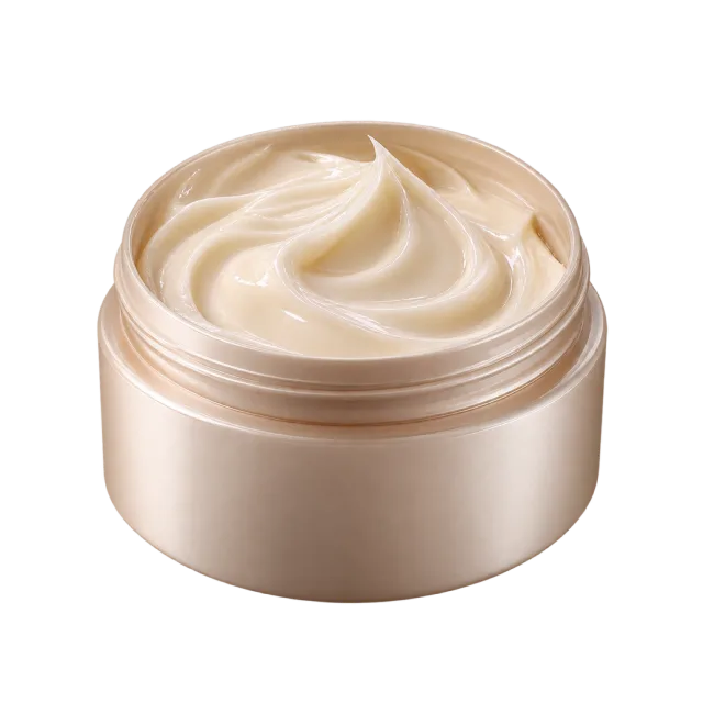 Realistic-style illustration of rich hair mask in open cream tub