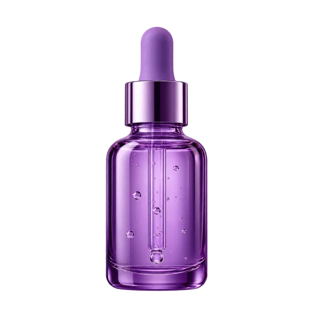 Realistic-style illustration of purple hair serum dropper bottle