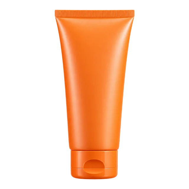 Realistic-style illustration of orange hair cream tube