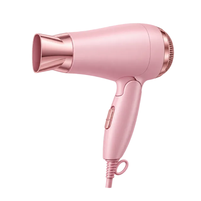 Realistic-style illustration of pink folding travel hair dryer