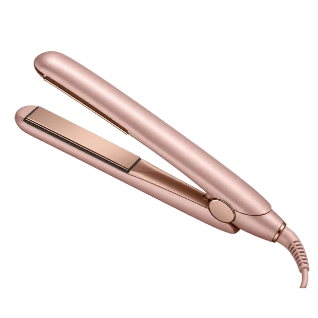 Realistic-style illustration of ceramic hair straightener slightly open