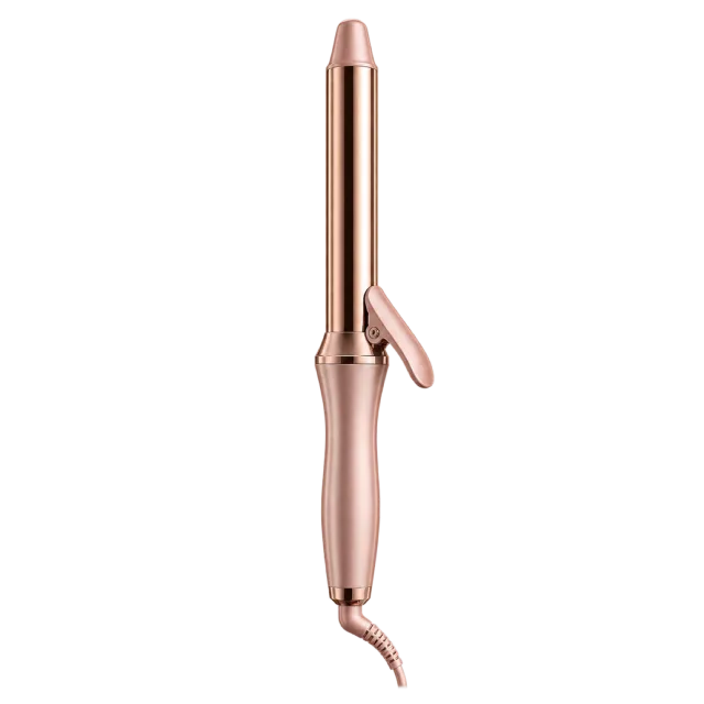 Realistic-style illustration of rose gold curling iron