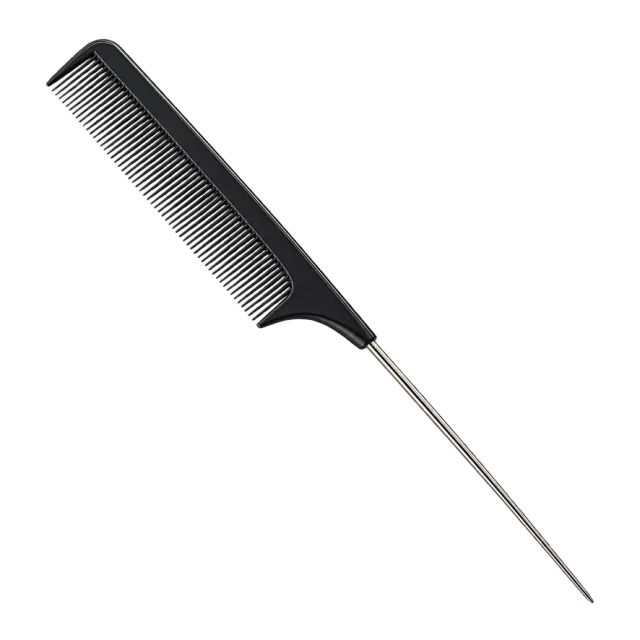 Realistic-style illustration of fine tooth metal tail comb