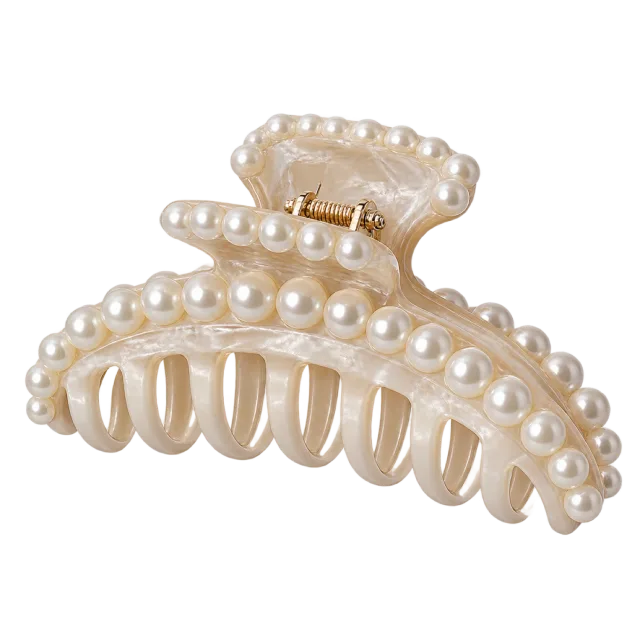 Realistic-style illustration of large pearl hair claw clip