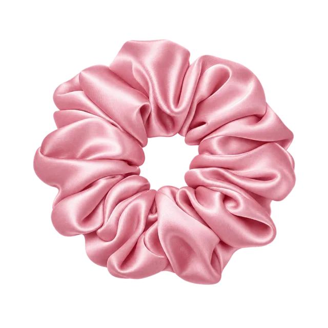Realistic-style illustration of pink satin scrunchie